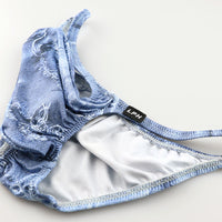 メンズ スタイリッシュ ハーフバックショーツ 3Dポーチ デニムプリント 快適ストレッチ 723042