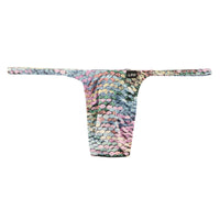メンズ Tバックビキニ スパンコールプリント ストレッチ生地 脇細デザイン 723047