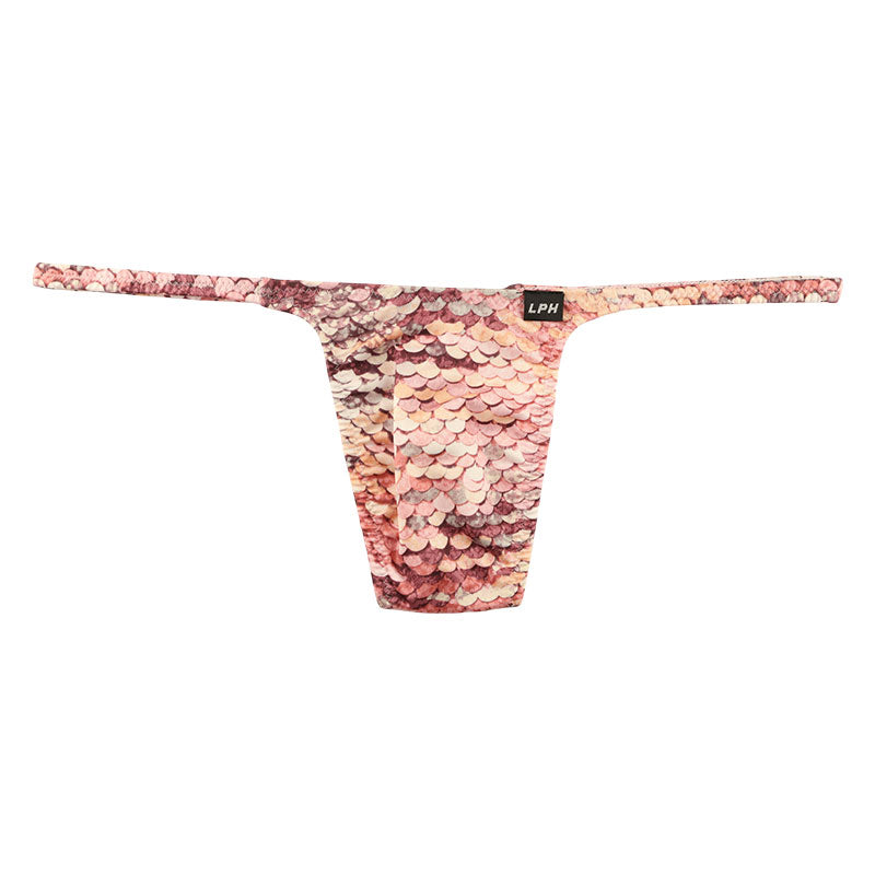 メンズ Tバックビキニ スパンコールプリント ストレッチ生地 脇細デザイン 723047