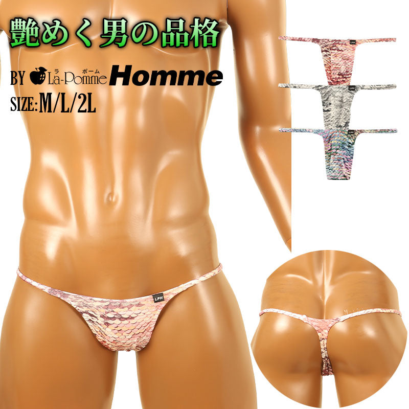 メンズ Tバックビキニ スパンコールプリント ストレッチ生地 脇細デザイン 723047