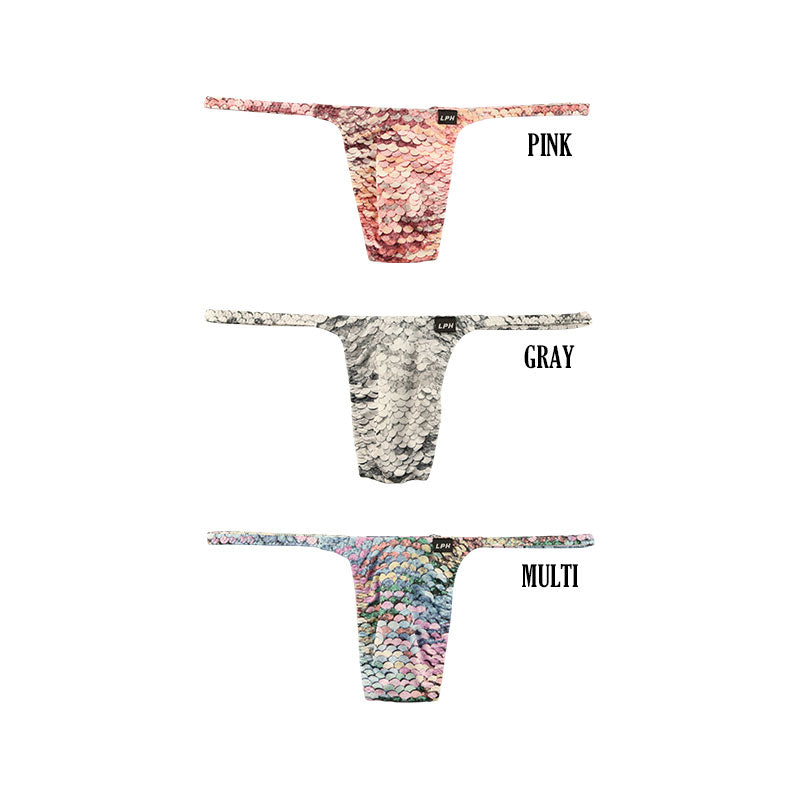 メンズ Tバックビキニ スパンコールプリント ストレッチ生地 脇細デザイン 723047