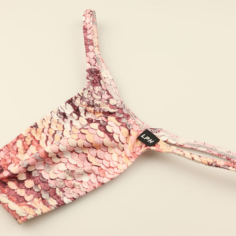 メンズ Tバックビキニ スパンコールプリント ストレッチ生地 脇細デザイン 723047