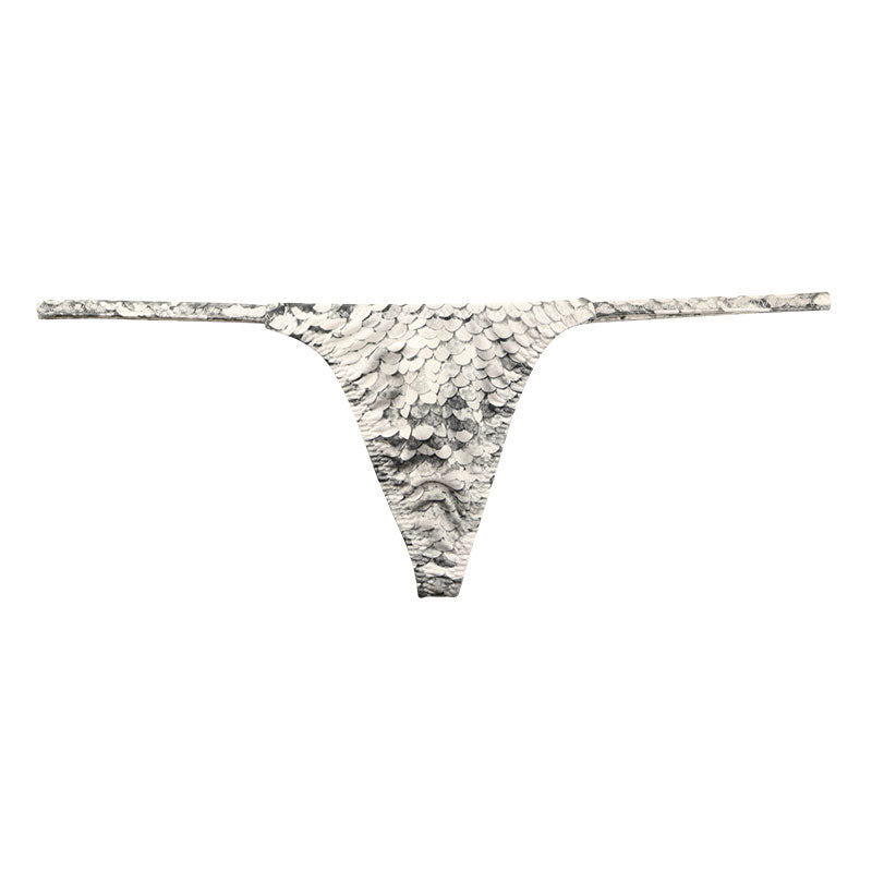 ユニセックス Tバック 極小ビキニ 微光沢 スパンコールプリント ストレッチ生地 脇重ねデザイン 723053