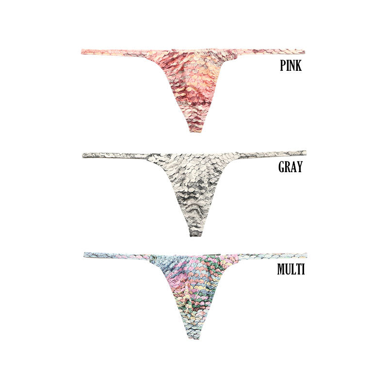 ユニセックス Tバック 極小ビキニ 微光沢 スパンコールプリント ストレッチ生地 脇重ねデザイン 723053