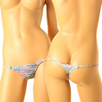 ユニセックス Tバック 極小ビキニ 微光沢 スパンコールプリント ストレッチ生地 脇重ねデザイン 723053