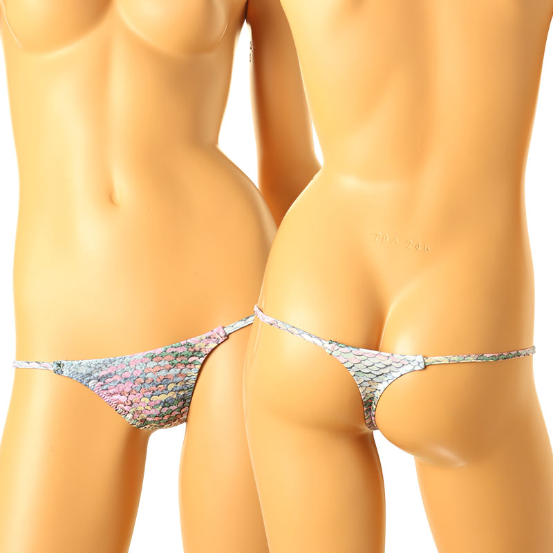 ユニセックス Tバック 極小ビキニ 微光沢 スパンコールプリント ストレッチ生地 脇重ねデザイン 723053