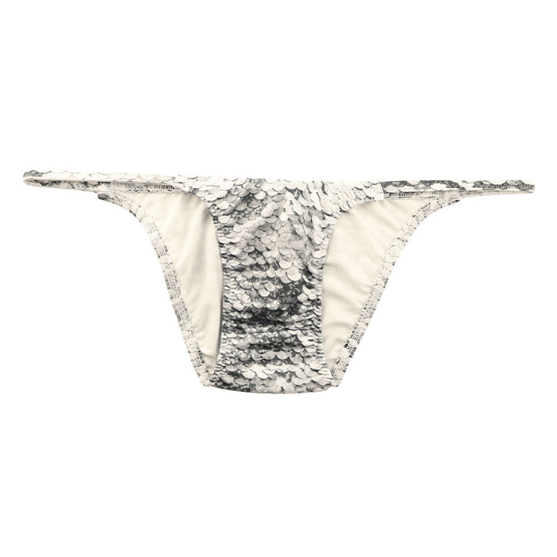 ユニセックス ハーフバック 極小ビキニ 微光沢 スパンコールプリント ストレッチ生地 脇重ねデザイン 723054