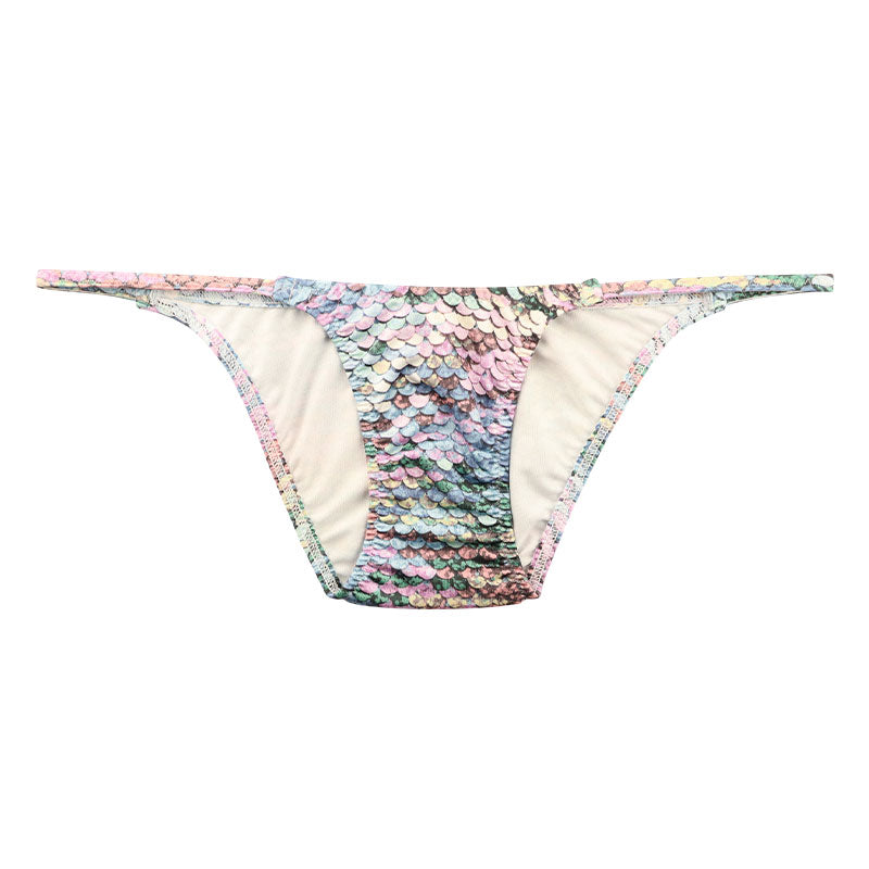 ユニセックス ハーフバック 極小ビキニ 微光沢 スパンコールプリント ストレッチ生地 脇重ねデザイン 723054