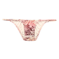 ユニセックス ハーフバック 極小ビキニ 微光沢 スパンコールプリント ストレッチ生地 脇重ねデザイン 723054