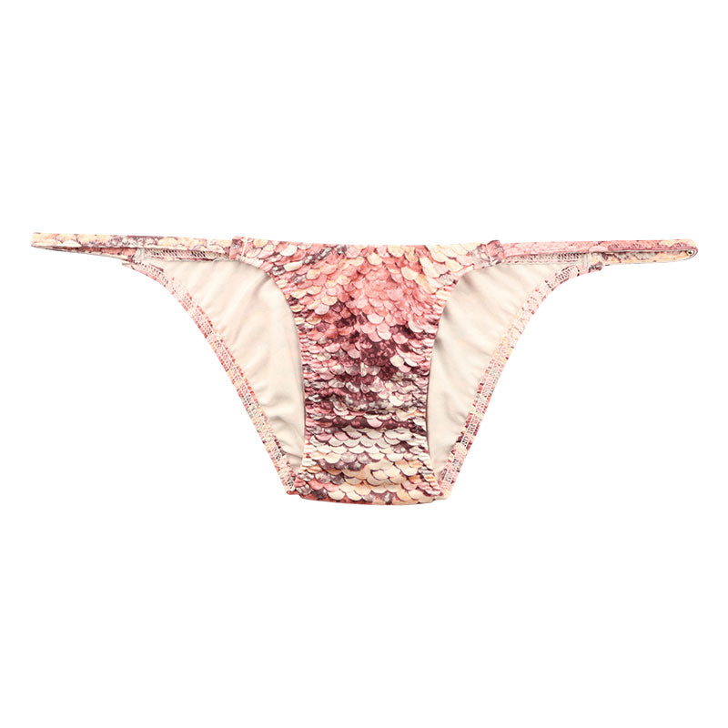 ユニセックス ハーフバック 極小ビキニ 微光沢 スパンコールプリント ストレッチ生地 脇重ねデザイン 723054