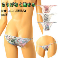 ユニセックス ハーフバック 極小ビキニ 微光沢 スパンコールプリント ストレッチ生地 脇重ねデザイン 723054