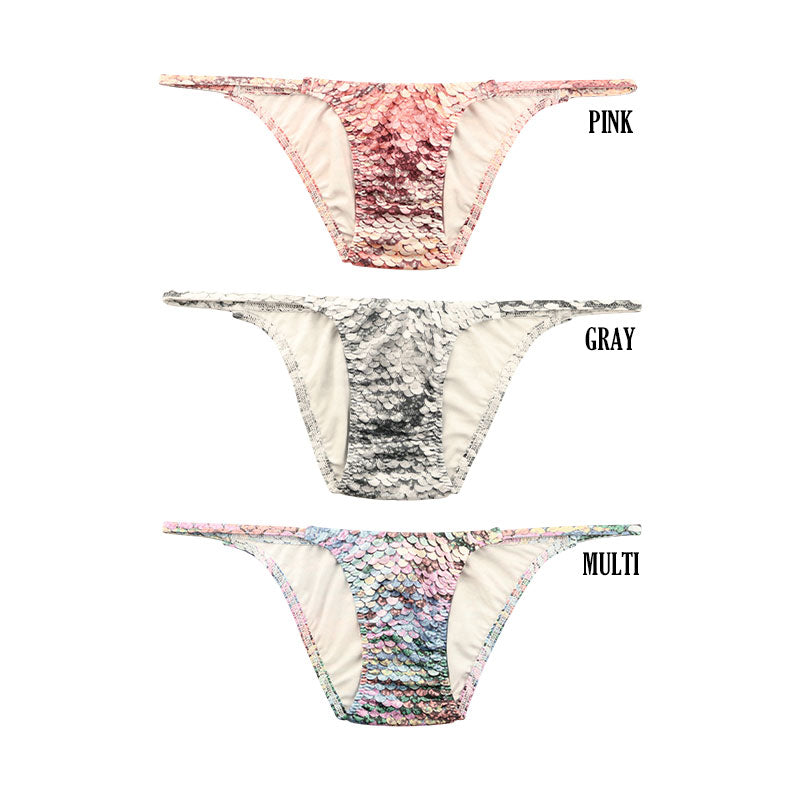 ユニセックス ハーフバック 極小ビキニ 微光沢 スパンコールプリント ストレッチ生地 脇重ねデザイン 723054