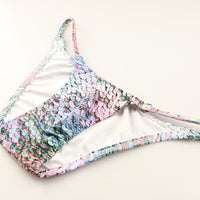 ユニセックス ハーフバック 極小ビキニ 微光沢 スパンコールプリント ストレッチ生地 脇重ねデザイン 723054