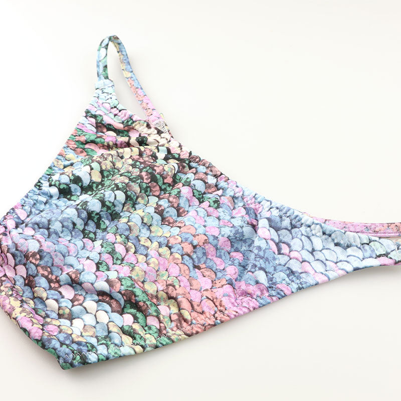 ユニセックス ハーフバック 極小ビキニ 微光沢 スパンコールプリント ストレッチ生地 脇重ねデザイン 723054