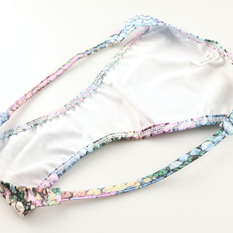 ユニセックス ハーフバック 極小ビキニ 微光沢 スパンコールプリント ストレッチ生地 脇重ねデザイン 723054