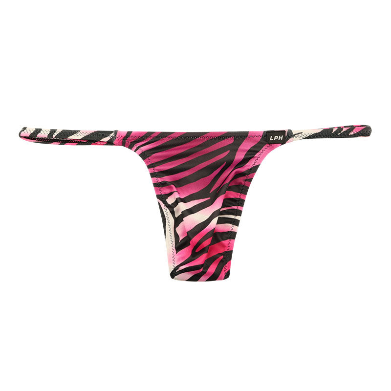 メンズ Tバックビキニ ゼブラ柄 アニマルプリント シルキー素材 高伸縮 シャープタイプ 男性用下着 723058