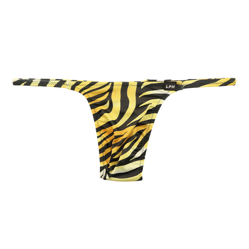 メンズ Tバックビキニ ゼブラ柄 アニマルプリント シルキー素材 高伸縮 シャープタイプ 男性用下着 723058