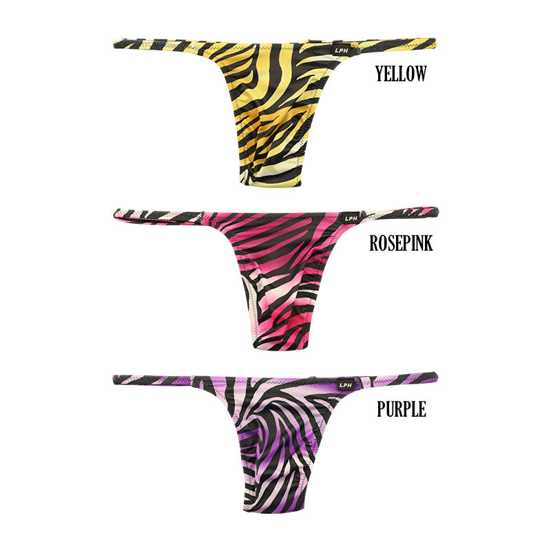 メンズ Tバックビキニ ゼブラ柄 アニマルプリント シルキー素材 高伸縮 シャープタイプ 男性用下着 723058