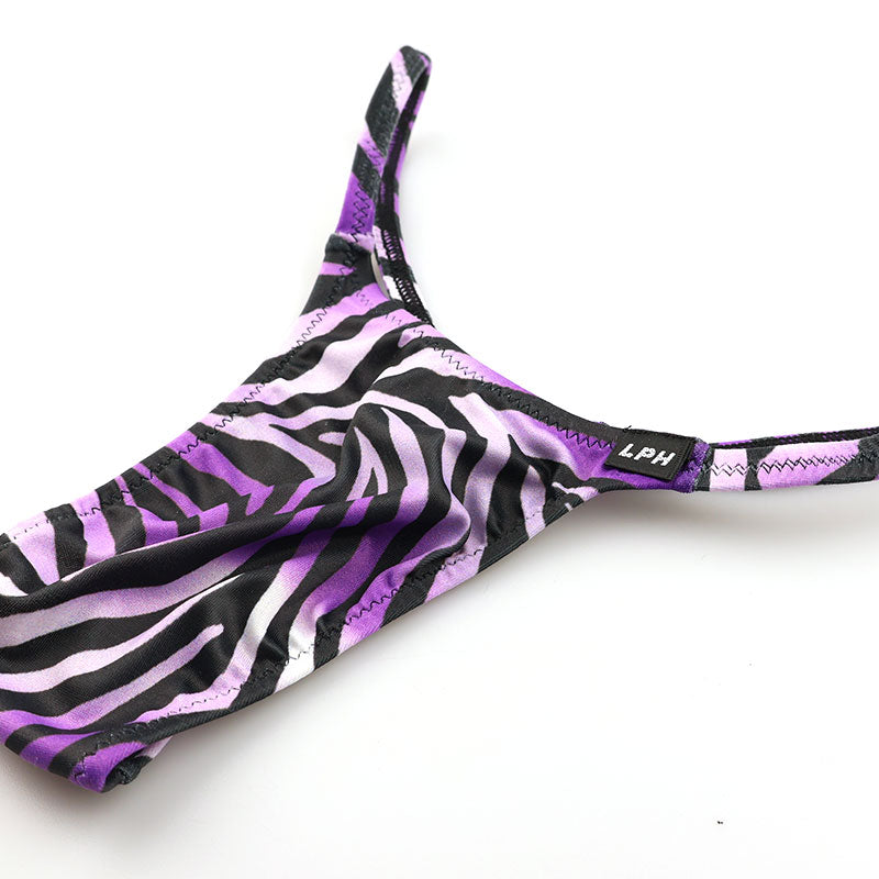 メンズ Tバックビキニ ゼブラ柄 アニマルプリント シルキー素材 高伸縮 シャープタイプ 男性用下着 723058