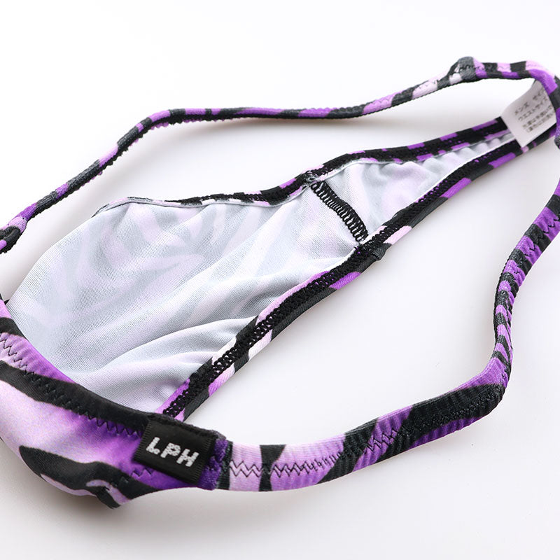 メンズ Tバックビキニ ゼブラ柄 アニマルプリント シルキー素材 高伸縮 シャープタイプ 男性用下着 723058