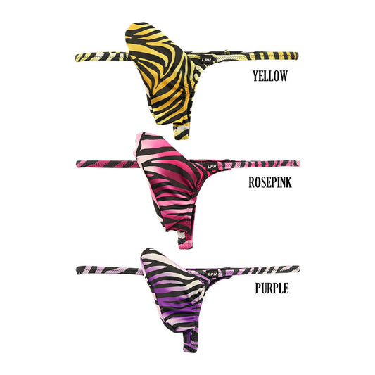 Men's T-back Bikini, Zebra Print, Animal Print, 3D Pouch, Sharp Design, Underwear, 723060