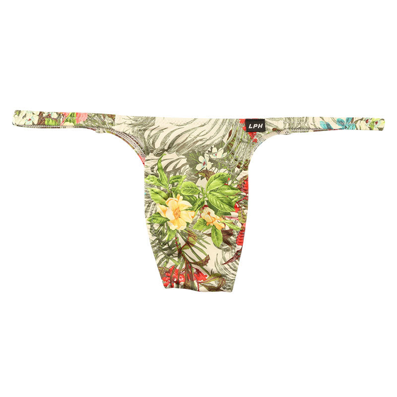 Men's Stylish Side Overlap Half-back Bikini with Amazon Leaf Print 723069