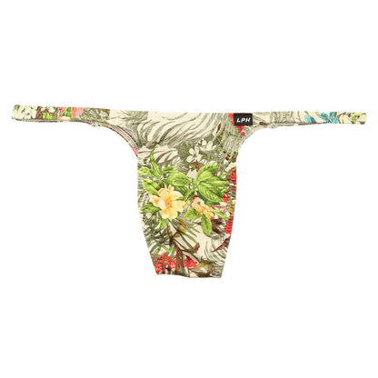 Men's Stylish Side Overlap Half-back Bikini with Amazon Leaf Print 723069