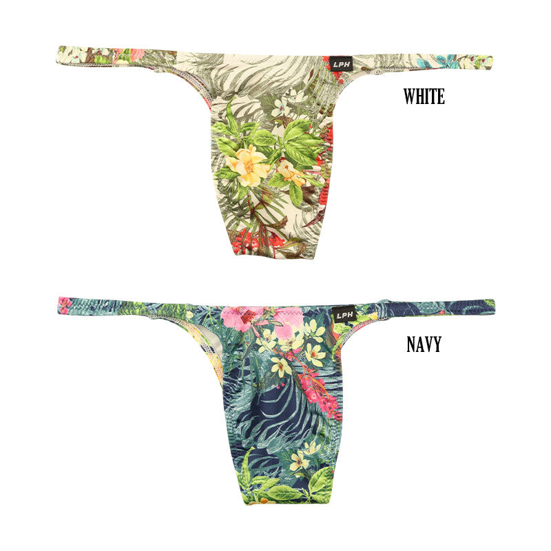 Men's Stylish Side Overlap Half-back Bikini with Amazon Leaf Print 723069