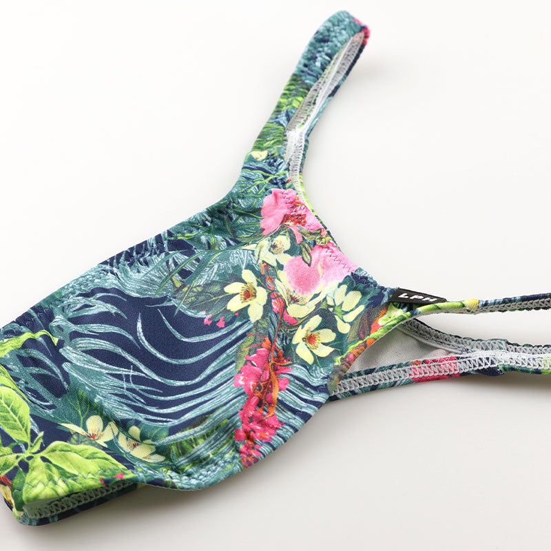 Men's Stylish Side Overlap Half-back Bikini with Amazon Leaf Print 723069