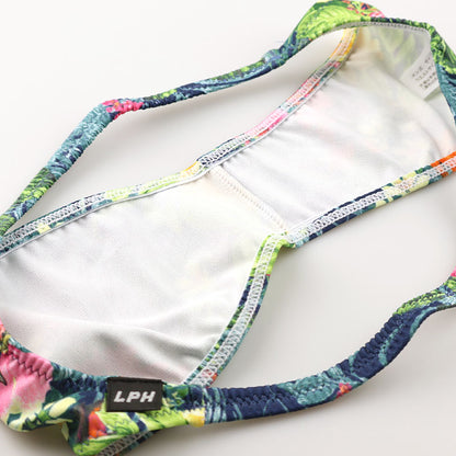 Men's Stylish Side Overlap Half-back Bikini with Amazon Leaf Print 723069