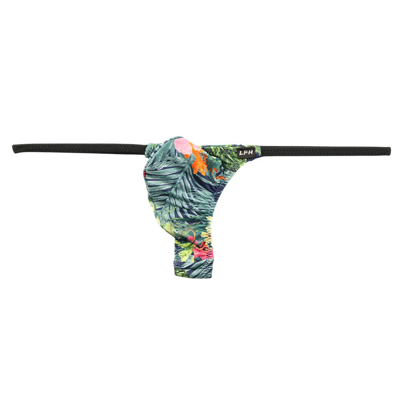 Men's Soft, Stretchy, Slightly Glossy Fabric Amazon Leaf Print Thong Bikini 723072