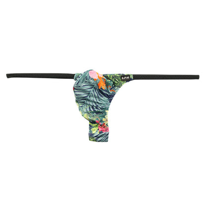 Men's Soft, Stretchy, Slightly Glossy Fabric Amazon Leaf Print Thong Bikini 723072