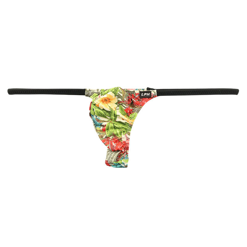 Men's Soft, Stretchy, Slightly Glossy Fabric Amazon Leaf Print Thong Bikini 723072