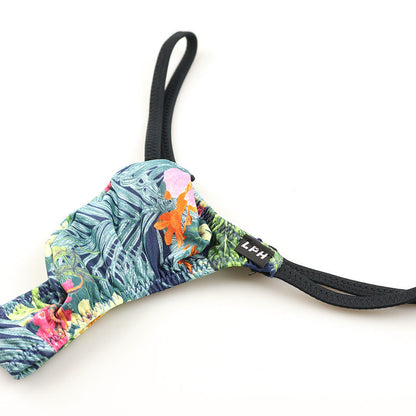 Men's Soft, Stretchy, Slightly Glossy Fabric Amazon Leaf Print Thong Bikini 723072
