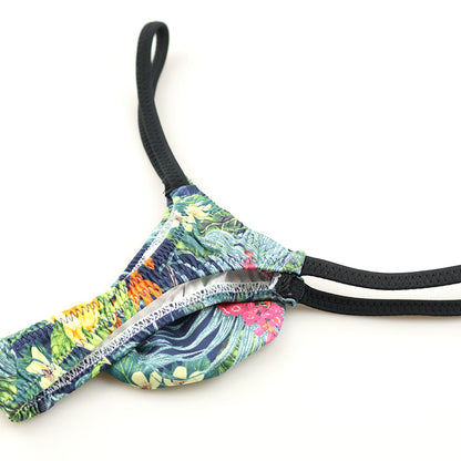 Men's Soft, Stretchy, Slightly Glossy Fabric Amazon Leaf Print Thong Bikini 723072