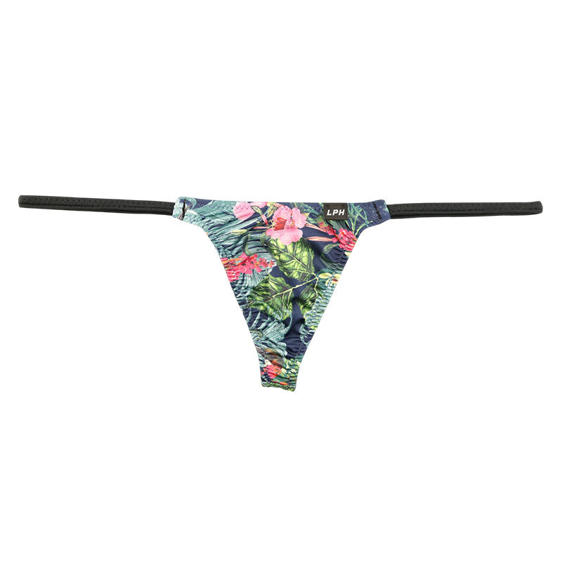 Men's Soft, Stretchy Fabric with a Subtle Sheen, Amazon Leaf Print Low-Rise T-Back Bikini 723076