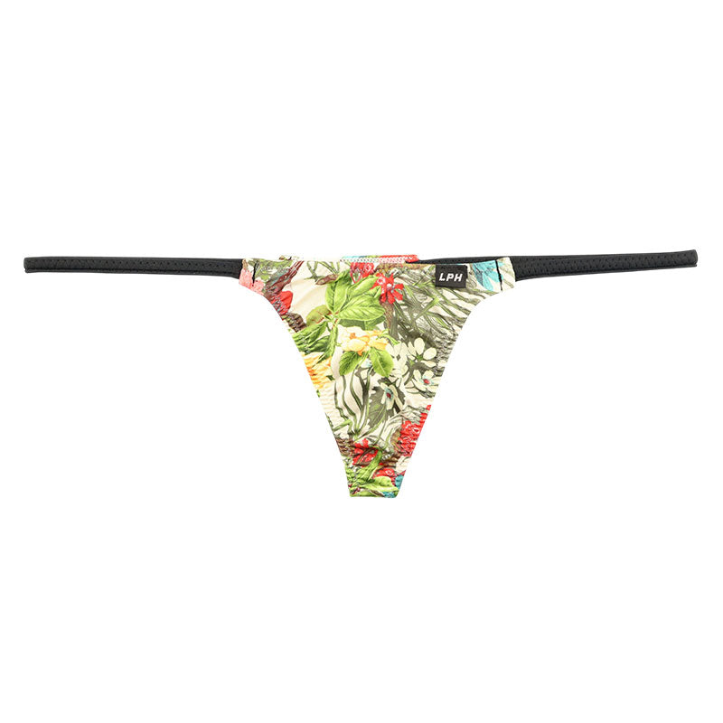 Men's Soft, Stretchy Fabric with a Subtle Sheen, Amazon Leaf Print Low-Rise T-Back Bikini 723076