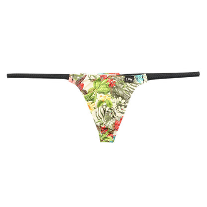 Men's Soft, Stretchy Fabric with a Subtle Sheen, Amazon Leaf Print Low-Rise T-Back Bikini 723076