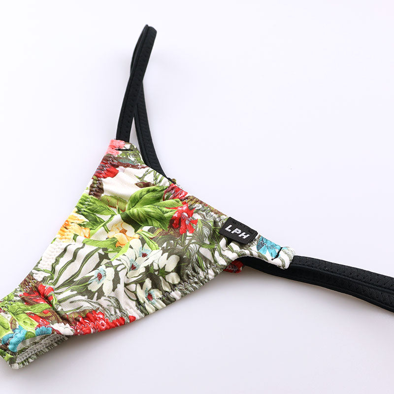 Men's Soft, Stretchy Fabric with a Subtle Sheen, Amazon Leaf Print Low-Rise T-Back Bikini 723076