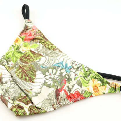 Men's soft, stretchy, slightly glossy fabric with an Amazon leaf print, low-rise, half-back bikini 723077