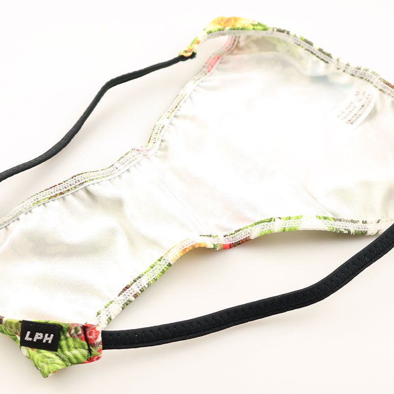 Men's soft, stretchy, slightly glossy fabric with an Amazon leaf print, low-rise, half-back bikini 723077
