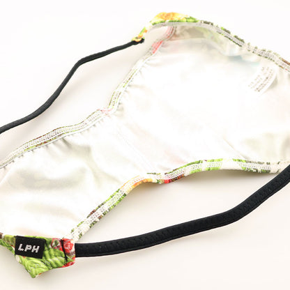 Men's soft, stretchy, slightly glossy fabric with an Amazon leaf print, low-rise, half-back bikini 723077