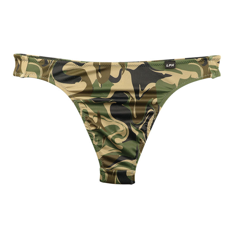 メンズ 迷彩柄 カモフラージュプリント メンズ Tバック ビキニ 光沢 シルキー 伸縮性 快適 726005