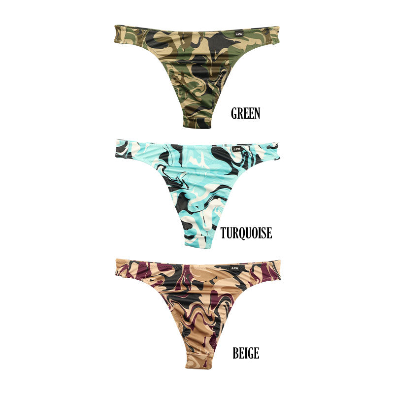 メンズ 迷彩柄 カモフラージュプリント メンズ Tバック ビキニ 光沢 シルキー 伸縮性 快適 726005