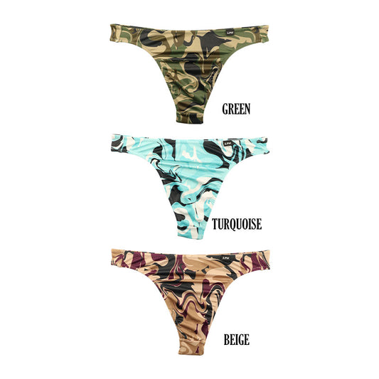Men's Camouflage Print T-Back Bikini, Shiny, Silky, Stretchy, Comfortable, 726005