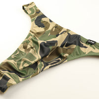 メンズ 迷彩柄 カモフラージュプリント メンズ Tバック ビキニ 光沢 シルキー 伸縮性 快適 726005