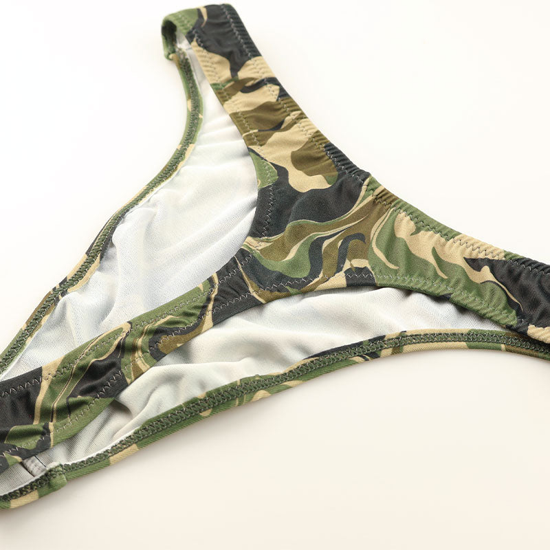 メンズ 迷彩柄 カモフラージュプリント メンズ Tバック ビキニ 光沢 シルキー 伸縮性 快適 726005