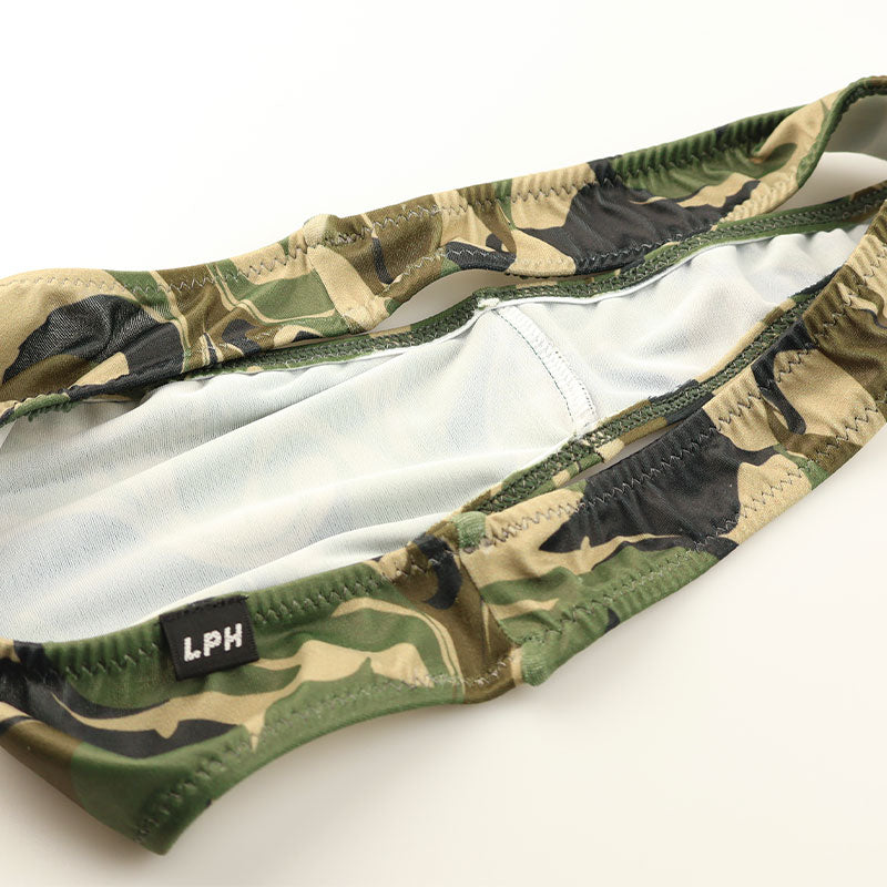 メンズ 迷彩柄 カモフラージュプリント メンズ Tバック ビキニ 光沢 シルキー 伸縮性 快適 726005