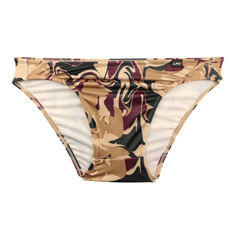 メンズ 迷彩柄 カモフラージュプリント メンズ フルバック ビキニ 光沢 シルキー 伸縮性 快適 726006