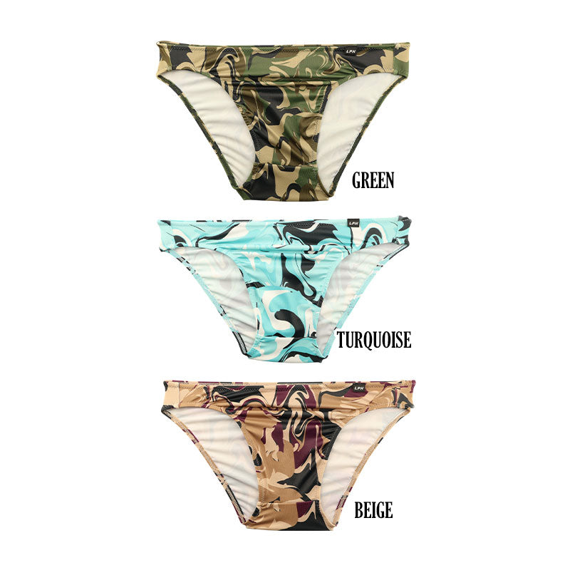 メンズ 迷彩柄 カモフラージュプリント メンズ フルバック ビキニ 光沢 シルキー 伸縮性 快適 726006